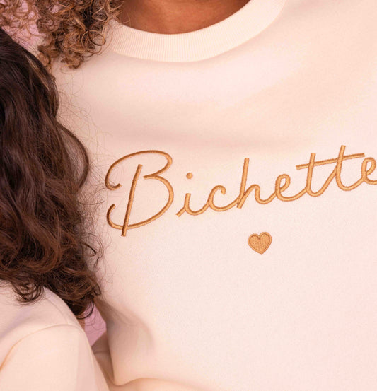Sweat broderie "Bichette" écru brodé or