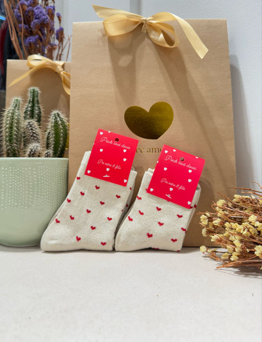 Chaussette beige/doré multi coeur
