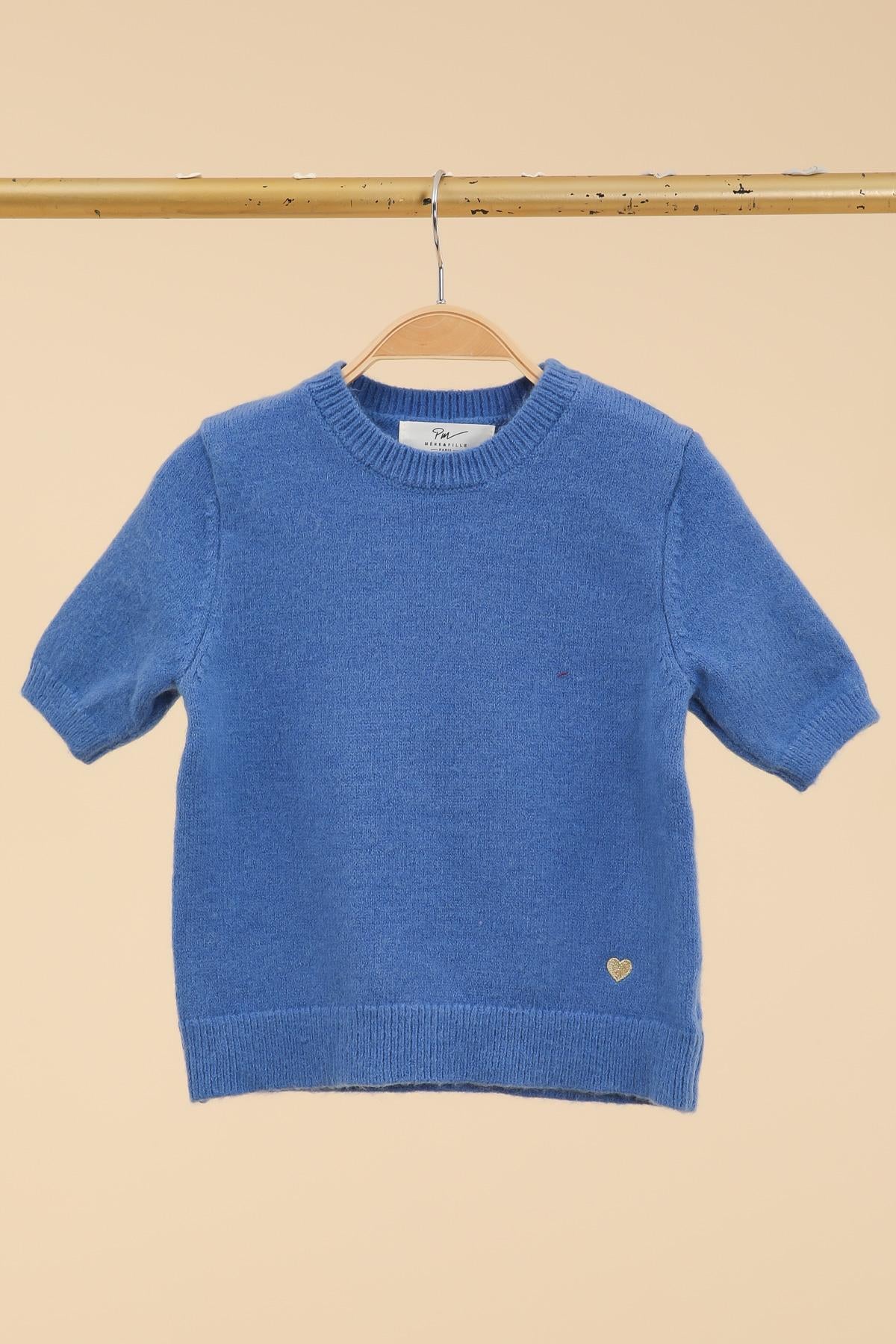 Pull manches courtes broderie coeur