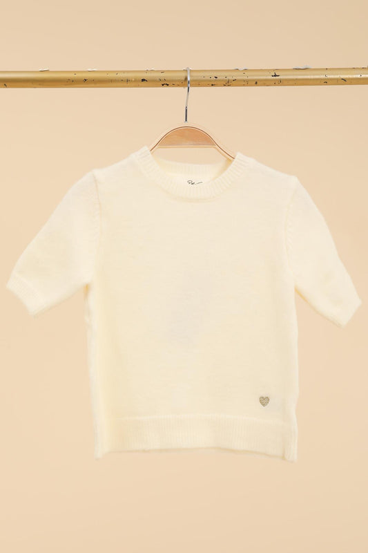 Pull manches courtes broderie coeur