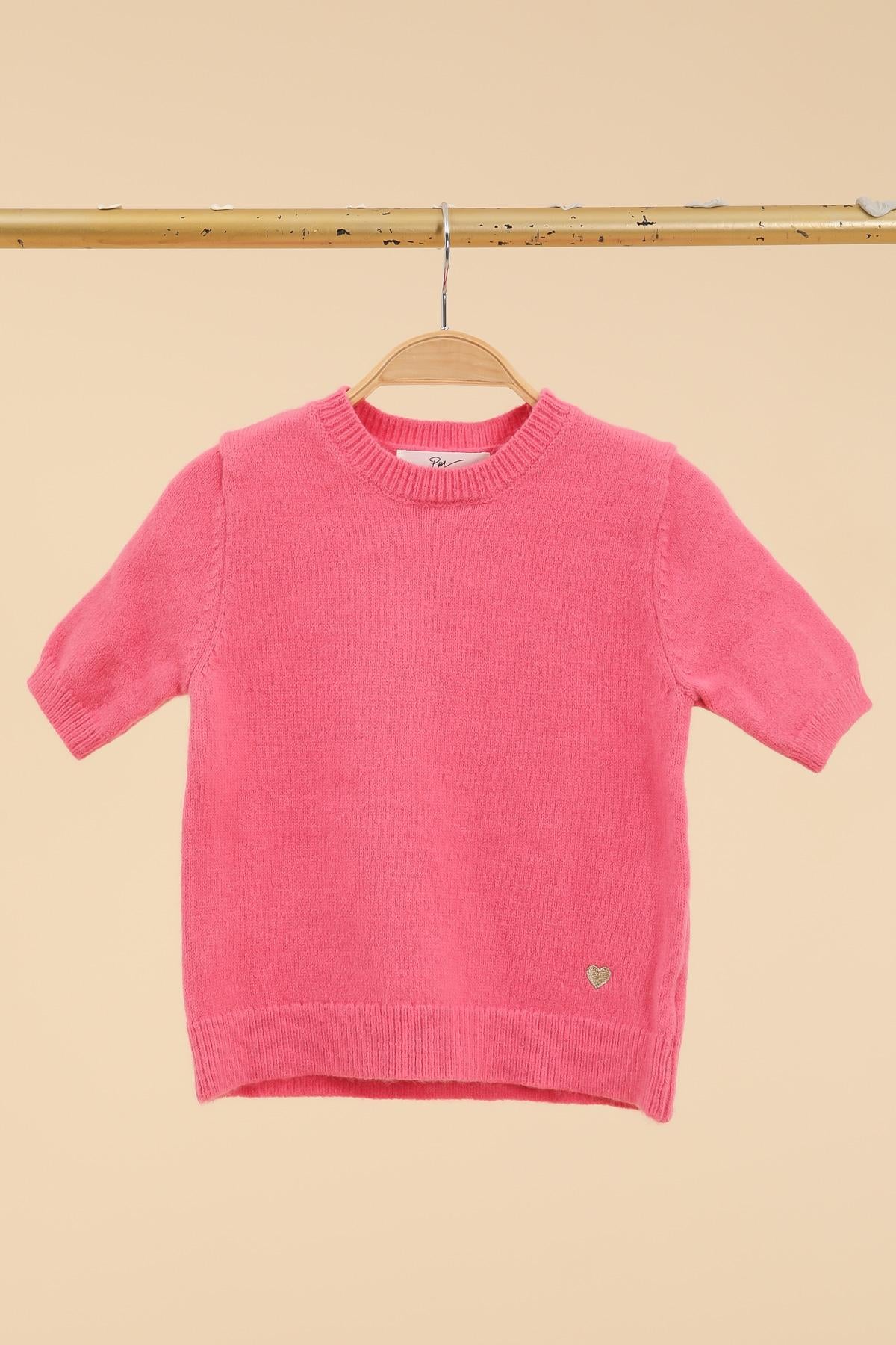 Pull manches courtes broderie coeur