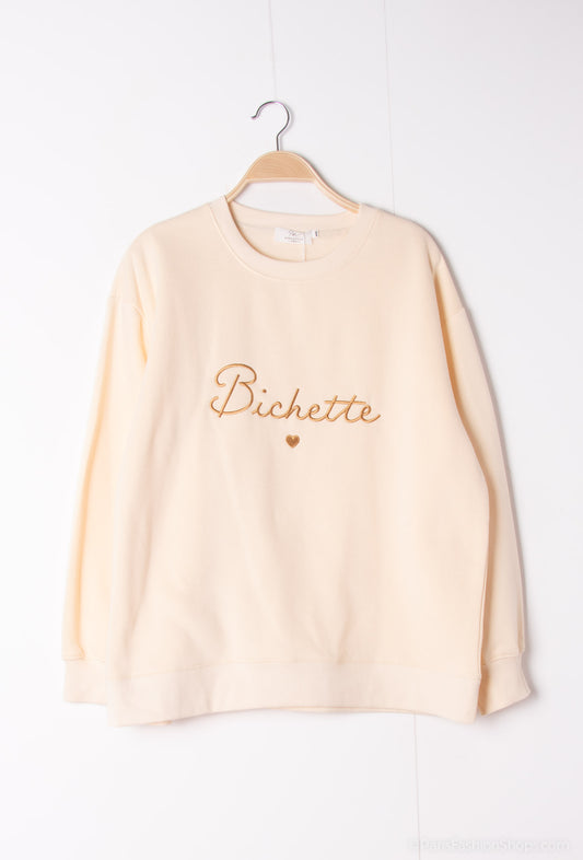 Sweat broderie "Bichette" écru brodé or