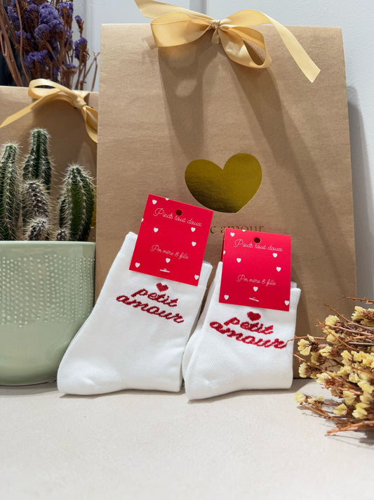 Chaussette blanche "petit amour" (adulte et enfant)