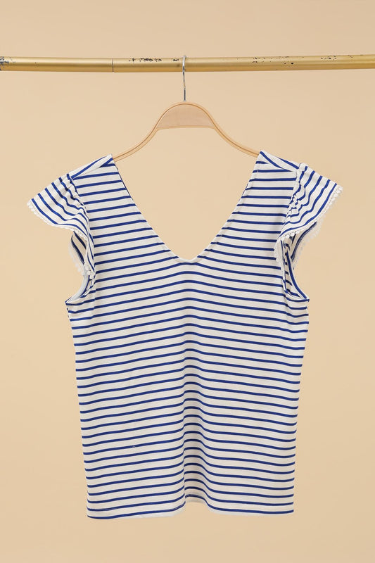 Débardeur  manches volantées détail dentelle