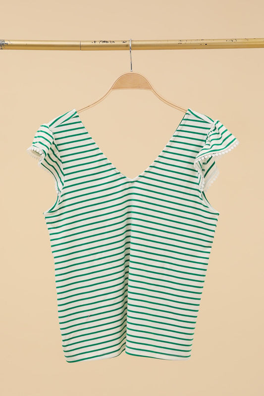 Débardeur  manches volantées détail dentelle